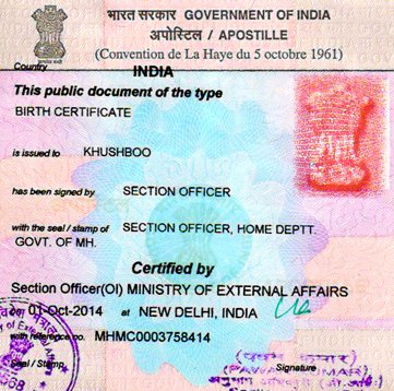 Apostille of Birth certificate in Silvassa